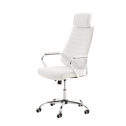 Decoshop26 Fauteuil de bureau à roulettes en synthétique blanc hauteur réglable BUR10002 