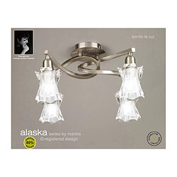 Luminaire Center Plafonnier Alaska 4 Ampoules L1/SGU10, nickel satiné Coloris : nickel satiné Coloris de l'abat jour : givré/transparent Diamètre en Cm : 40 Hauteur en Cm : 19 Poids en Kilos : 2,1 Type d'ampoule : LED/CFL Puissa