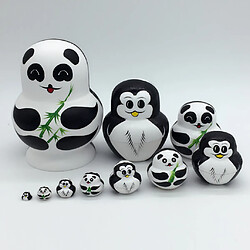 Avis En Bois Russe Nidification Poupée Matriochka Poupées Cadeaux 10 Pièces Pandas Pingouins