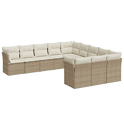 vidaXL Salon de jardin 11 pcs avec coussins beige résine tressée