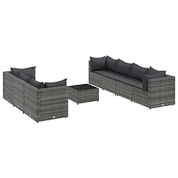 vidaXL Salon de jardin 8 pcs avec coussins Gris Résine tressée