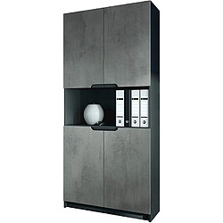 Mpc Armoire de Rangement avec 5 Compartiments et 4 Portes, Noir Mat/Aspect Béton Foncé (82 x 184 x 37 cm)