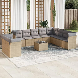 vidaXL Salon de jardin 11 pcs avec coussins beige résine tressée 