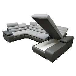 Acheter Vente-Unique Canapé d'angle panoramique convertible en tissu et simili BOILEAU - Bicolore gris/anthracite - Angle droit