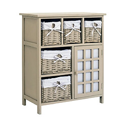 Mobili Rebecca Commode 5 Paniers 1 Porte Bois Osier Beige Country 73x62x32