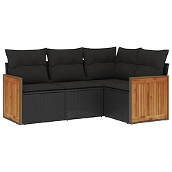 vidaXL Salon de jardin 4 pcs avec coussins noir résine tressée