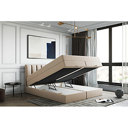 TRADA Lit adulte 140x200 GUSTO avec rangement et matelas ressorts ensachés - lit double rembourré avec matelas pocket energy springs beige