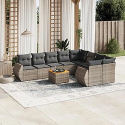 Maison Chic Salon de jardin avec coussins 10 pcs, Ensemble Tables et chaises de jardin, gris résine tressée -GKD369141