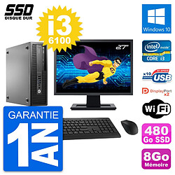 PC HP EliteDesk 800 G2 SFF Ecran 27" i3-6100 RAM 8Go SSD 480Go Windows 10 Wifi - Occasion