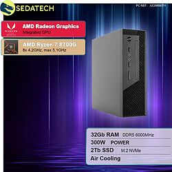 Sedatech Mini-PC Pro • AMD Ryzen 7 8700G • Radeon Vega • 32 Go DDR5 • 2To SSD M.2 • DVD-RW • sans OS