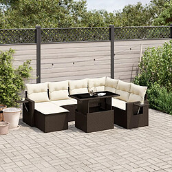 vidaXL Salon de jardin 8 pcs avec coussins marron résine tressée 