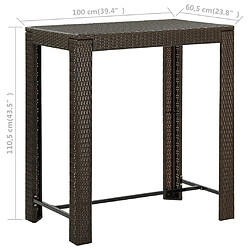 vidaXL Table de bar de jardin Marron 100x60,5x110,5 cm Résine tressée pas cher