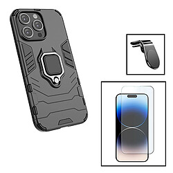 PHONECARE Kit Verre Trempé ClearGlass + Coque 3X1 Military Defender + Support Magnétique L pour Apple iPhone 15 Pro Max - Noir