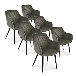 Lot de 6 chaises Victoria en velours gris pieds noir