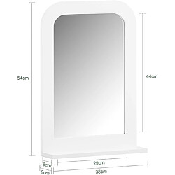 Avis SoBuy Miroir Mural, Miroir de Salle de Bain avec Étagère Plateau, Suspendu pour Salle de Bain, Chambre, Salon, Couloir, 38 x 9 x 54 cm, Blanc, BZR162-W