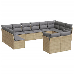 vidaXL Salon de jardin avec coussins 12 pcs beige résine tressée