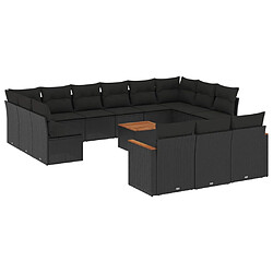 vidaXL Salon de jardin avec coussins 14 pcs noir résine tressée