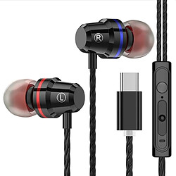 GUPBOO Casque Dynamic Type C Plug In-Ear Bass Headphones Casque de jeu de sport en métal avec fil micro 