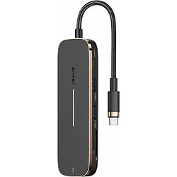 USAMS Hub USB-C multifonction 6 en 1 de type C avec double transmission 3.0, charge rapide PD 100 W pour ordinateur portable, emplacements pour cartes TF/SD, projection HD 4K et plus compatible avec 