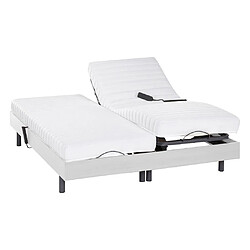 Avis Vente-Unique Lit électrique de relaxation lattes et plots + matelas accueil latex - 2 x 80 x 200 cm - Blanc - PANDORA II de DREAMEA