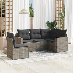 Maison Chic Salon de jardin 5 pcs avec coussins | Ensemble de Table et chaises | Mobilier d'Extérieur gris résine tressée -GKD71066