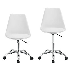 Avis Chaise de Bureau Design Siège Rembourré à 5 Roulettes Fauteuil Rotatif à 360° et Réglable en Hauteur Polypropylène Similcuir Métal Blanc [en.casa]