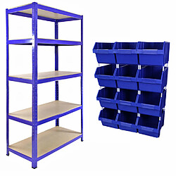 Monstershop T-RAX Étagère Bleu 90cm avec 12 x Poubelles à Choix Rapide T-Rax Étagère Bleu 90cm avec 12 x Bacs de Rangement Poubelle à Choix Rapide Entrepôt Garage sans Boulons Système d'Étagère…