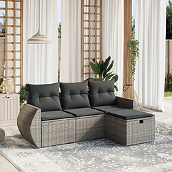 vidaXL Salon de jardin 4 pcs avec coussins gris résine tressée 