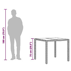 vidaXL Table de jardin avec dessus en verre marron résine tressée pas cher