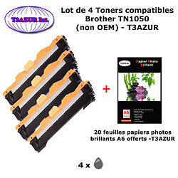 T3AZUR - 4 Toners génériques TN-1050 pour BROTHER DCP1512 DCP1610W DCP1612W MFC1910W MFC1911 HL1110HL1112 MFC1810+20f A6 brillan 