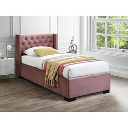 Vente-Unique Lit coffre 90 x 200 cm avec tête de lit capitonnée - Velours - Rose + Matelas - MASSIMO 