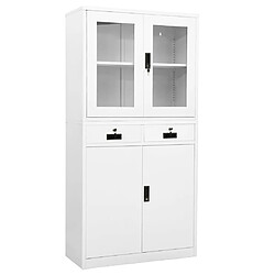 vidaXL Armoire de bureau Blanc 90x40x180 cm Acier et verre trempé