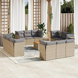 vidaXL Salon de jardin et coussins 13 pcs mélange beige résine tressée 