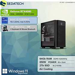 Sedatech Pack Workstation Pro • Intel i9-12900KF • RTX4080 • 64 Go DDR5 • 2To SSD M.2 • Windows 11 • Moniteur 28"