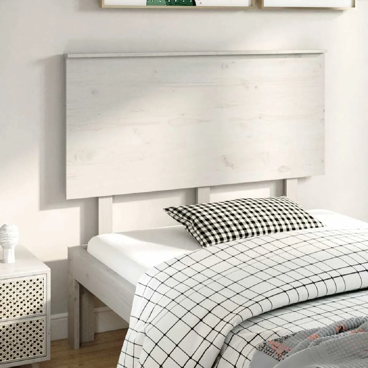 Maison Chic Tête de lit scandinave,Meuble de chambre Blanc 124x6x82,5 cm Bois massif de pin -MN55629