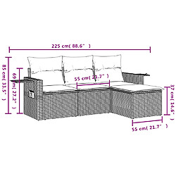 Acheter vidaXL Salon de jardin 4 pcs avec coussins gris résine tressée