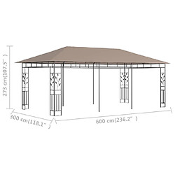 vidaXL Belvédère avec moustiquaire 6x3x2,73 m Taupe 180 g/m² pas cher