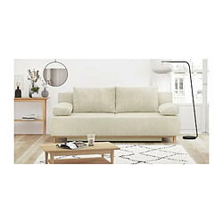 Banquette convertible 3 places MIKA - Velours côtelé Beige - Coffre de rangement - L 192 x H 84 x P 93 cm