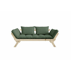 Inside 75 Banquette méridienne futon BEBOP pin naturel coloris vert olive couchage 75*200 cm.