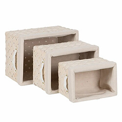 BigBuy Home Set de basket Blanc Bois Tissu 39,5 x 30 x 24 cm (3 Unités)