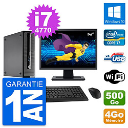 PC HP 400 G1 SFF Ecran 19" Intel i7-4770 RAM 4Go Disque 500Go Windows 10 Wifi - Occasion