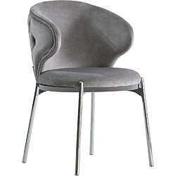 Vivenla Lot de 2 chaises de salle à manger design avec capitonnage à l'arrière revêtement en velours gris clair et piètement en acier inoxydable argenté collection AVERIL