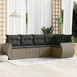 vidaXL Salon de jardin 5 pcs avec coussins gris résine tressée 