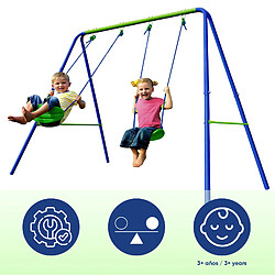 Avis Balançoire d'Extérieur Jardin pour Enfant de Plus de 3 Ans Outdoor Toys 220x138x182 cm Cadre en Métal Double Siège 45 Kg