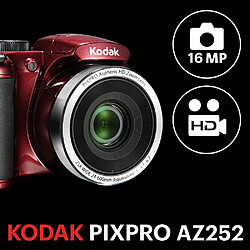 KODAK Pixpro AZ252 - Appareil Photo Bridge Numérique 16 Mpixels, Zoom optique 25X, Video HD 720p, Grand angle 24 mm, Stabilisateur optique de l'image, Ecran LCD 3 - Rouge