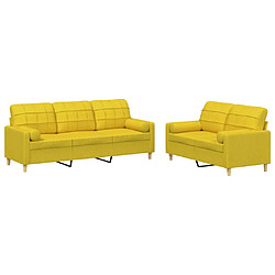 vidaXL Ensemble de canapés 2 pcs avec coussins jaune clair tissu