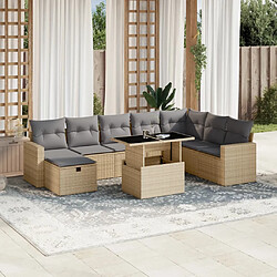 vidaXL Salon de jardin avec coussins 9 pcs beige résine tressée