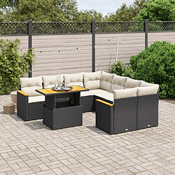 vidaXL Salon de jardin 9 pcs avec coussins noir résine tressée 