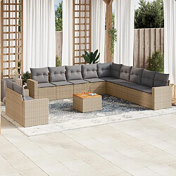 vidaXL Salon de jardin et coussins 12 pcs mélange beige résine tressée 