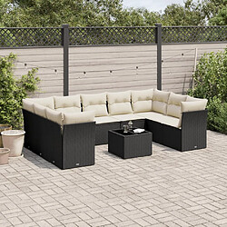 Maison Chic Salon de jardin 10 pcs avec coussins, Ensemble Tables et chaises d'extérieur noir résine tressée -GKD368706